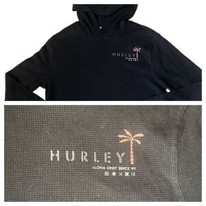 Hurley Aloha Graphic T Shirt Men Size‎ Large Long Sleeve Crew Neck Black Cotton